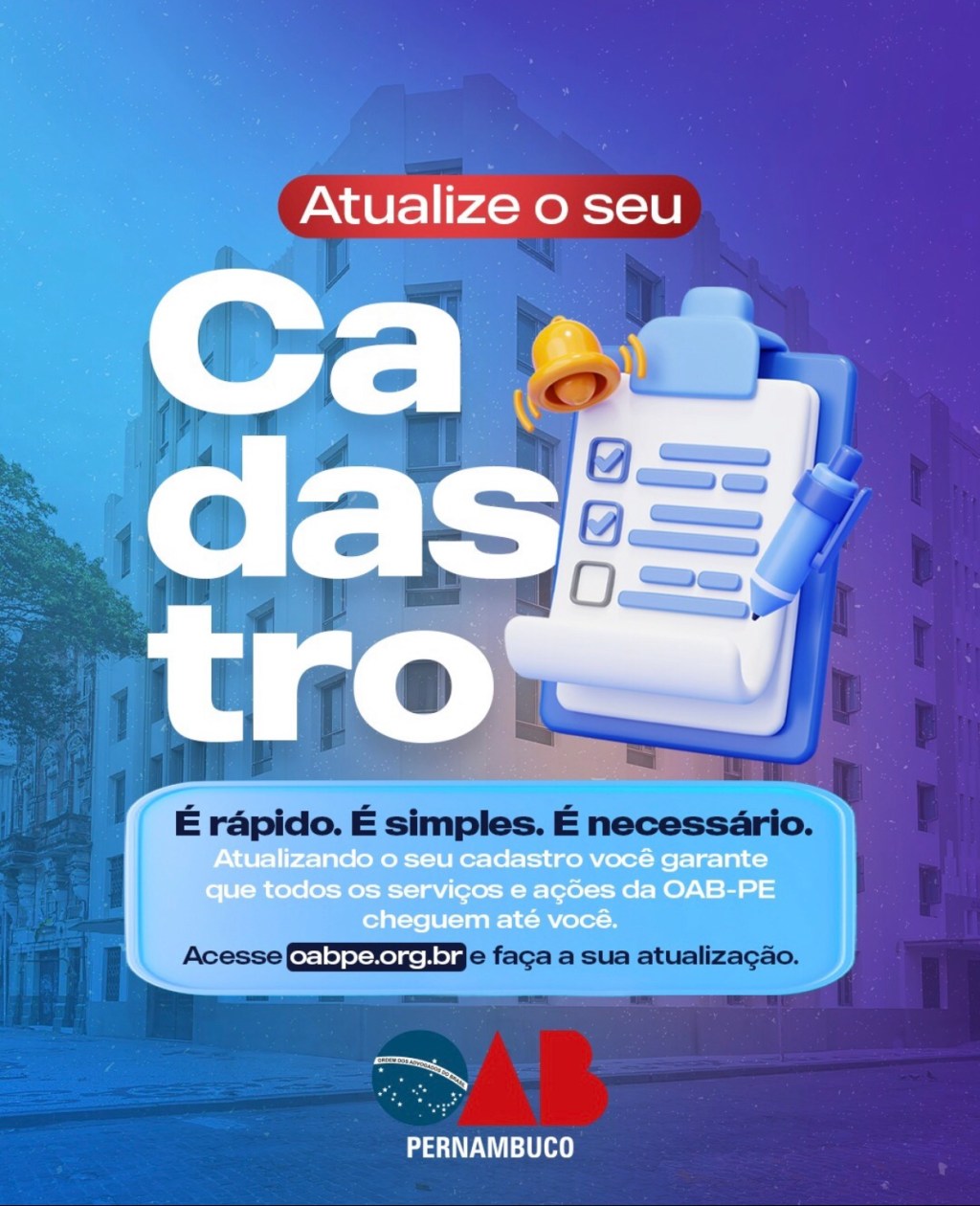OAB-PE lança campanha de atualização&nbsp;cadastral