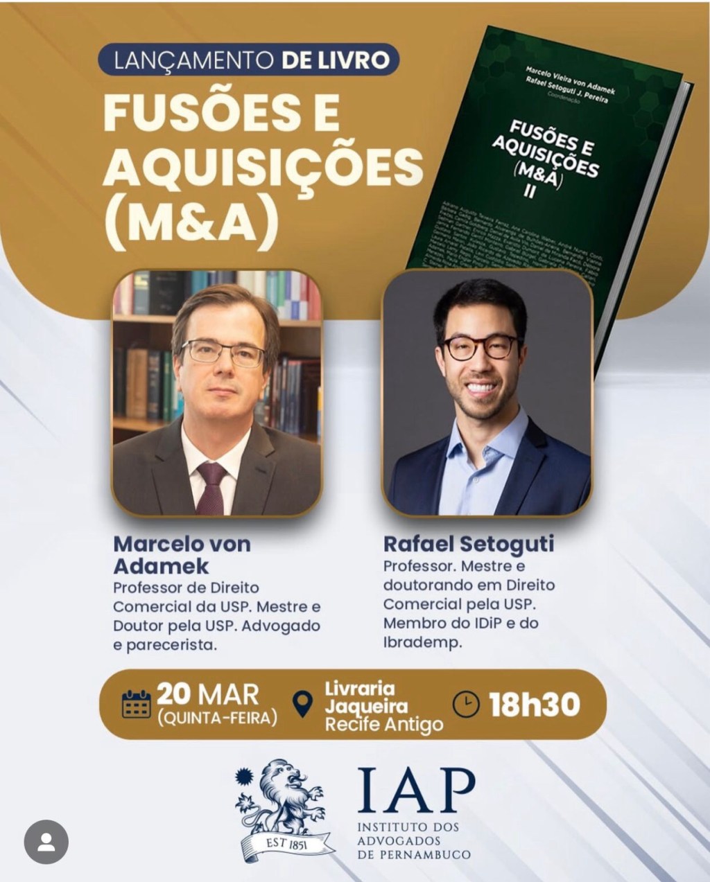 IAP promove lançamento de livro e palestras na área do Direito Comercial para o segmento&nbsp;jurídico